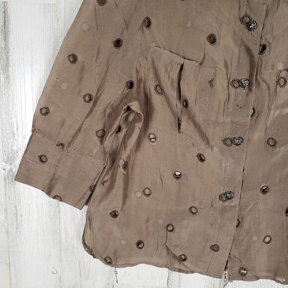 Sara Berman 70% Silk Brown Long Sleeve Cut-Out Shirt Women's Size Medium - Picture 6 of 12